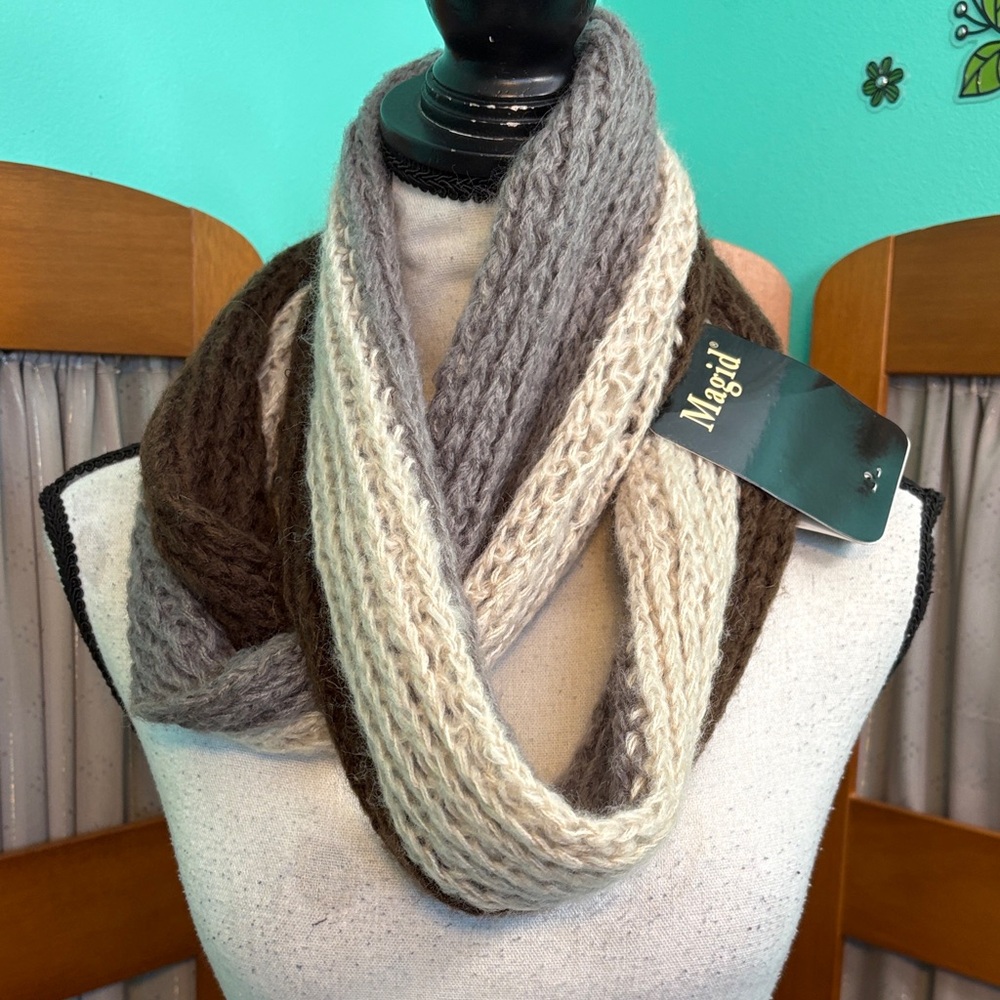 Magid Gray Cream Brown Knit Infinity Scarf
